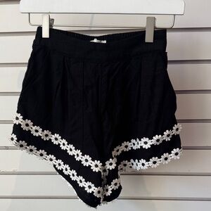 Altar'd State Black Shorts with White Floral Accents